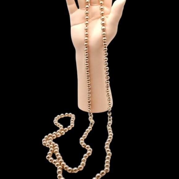 Vintage Long Champagne Faux Pearl Necklace Heavy Hand Knotted Single Strand Bead - Picture 15 of 16